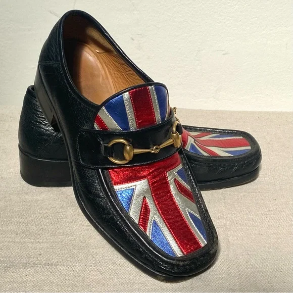 Gucci black brass horsebit union jack uk flag metallic loafers size 5 - Picture 6 of 11